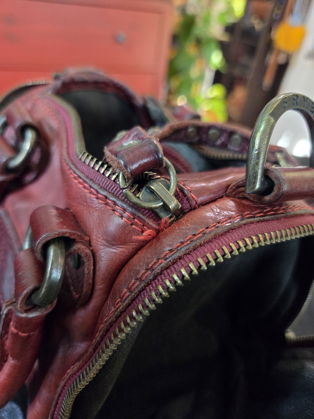 FRYE Red Leather Mini Satchel - Women's Bag - Picture 9 of 12